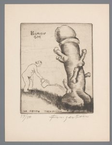 Ex libris van Gianni Mantero. السابق ليبريس فان جياني مانتيرو Exeroticis GM (العنوان على الكائن) La petite jardinière (العنوان على الكائن) بواسطة ميشيل فينجستين (توقيع الفنان)