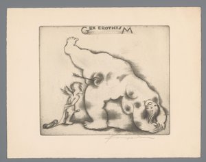Ex libris van Gianni Mantero. السابق ليبريس فان جياني مانتيرو Gex eroticisM (العنوان على الكائن) بواسطة ميشيل فينجستين (توقيع الفنان)