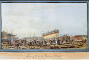 The launch of the ship Le Caton in the harbour of Toulon in the presence of the Count of Provence in July 1777 (Gouache بواسطة ميشيل دي تولون