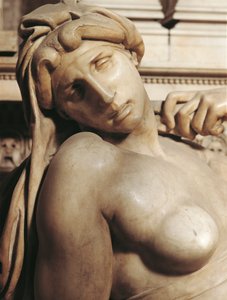 Dawn (Aurora) ، تفاصيل من قبر Lorenzo de 'Medici بواسطة Michelangelo (1475-1564) ، نحت من الرخام Medici Chapel of Church of San Lorenzo ، فلورنسا ، توسكانا بواسطة مايكل أنجلو بوناروتي