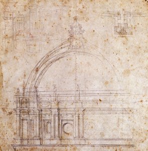 رسومات تصميمية لقبة كاتدرائية القديس بطرس في الفاتيكان ، من تصميم مايكل أنجلو (1475-1564) ، إيطاليا بواسطة مايكل أنجلو بوناروتي