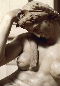 Italy, Florence, New Sacristy in Medici Chapel of Basilica of San Lorenzo in Florence, Night, detail from Tomb of Giuliano de