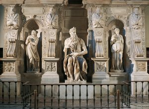Italy, Rome, Basilica of St. Peter, Rachel, Moses and Leah, detail from tomb of Julius II, circa 1515, by Michelangelo (1475-1564) بواسطة مايكل أنجلو بوناروتي