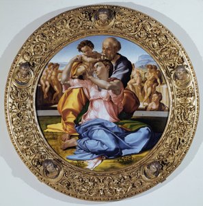 Tondo Doni: The Holy Family with Saint John the Baptist Child - oil on panel بواسطة مايكل أنجلو بوناروتي