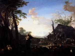 إرمينيا بين الرعاة ، لمايكل أنجلو سيركوزي المعروف باسم مايكل أنجلو ديلي باتاغلي (1602-1660) ، زيت على قماش ، 75 × 97 سم.