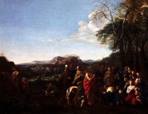 خطبة يوحنا المعمدان ، لمايكل أنجلو سيركوزي المعروف باسم مايكل أنجلو ديلي باتاغلي (1602-1660) ، زيت على قماش ، 76 × 100 سم.