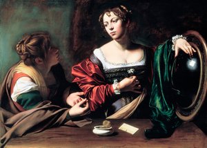 مارثا وماري المجدلية ، ج. 1598 بواسطة مايكل أنجلو ميريسي كارافاجيو