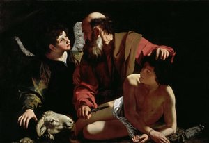 إبراهيم يضحي بإسحاق بواسطة كارافاجيو ، مايكل أنجلو (1571-1610). زيت على قماش ، حوالي 1597-1599 ، الأبعاد: 116 × 173. مجموعة باربرا بياسيكا جونسون بواسطة مايكل أنجلو ميريسي دا كارافاجيو