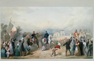 دخول منتصر لملك سردينيا فيتوريو إيمانويل الثاني ونابليون الثالث في ميلانو في 8 يونيو 1859 (ألوان مائية بواسطة ميشيل بيسي