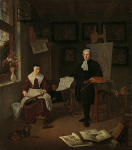 صورة لميشيل كومانز (1614-1687) ، خطاط ، رسام ، رسام ومدير مدرسة ، مع زوجته الثالثة إليزابيث فان دير ميرش بواسطة ميشيل فان موسشر