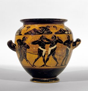 علية الشكل الأسود طائرون يصور الملاكمين ، c.520-500 قبل الميلاد (الفخار) (انظر أيضًا 100575) بواسطة رسام ميشيغان