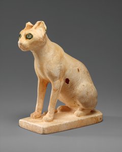 إناء تجميلي على شكل قطة ، c.1990-1900 قبل الميلاد (ترافرتين مطلية ، نحاس ، كريستال كوارتز) بواسطة المملكة الوسطى المصرية