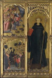 القديس جايلز مع المسيح المنتصر على الشيطان ورسالة الرسل ، كاليفورنيا. 1408. بواسطة ميغيل الكانيز