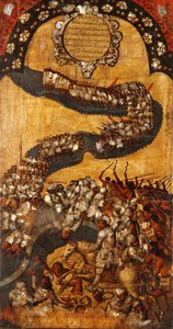 غزو المكسيك ، اللوحة الثامنة عشرة ، حوالي 1696-1715 (طلاء على الخشب)