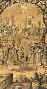 غزو المكسيك من قبل هرنان كورتيس بار غونزاليس وميغيل وخوان (نشط نهاية القرن السابع عشر). زيت على خشب ، مقاس: ٩٧ × ٥٣