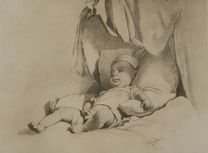 طفل نائم على السرير بواسطة Mihaly بواسطة Zichy