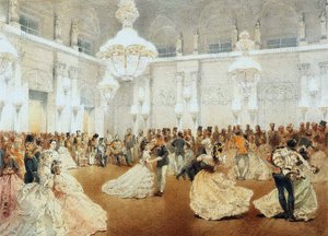 الكرة في قاعة الحفلات في القصر الشتوي خلال الزيارة الرسمية لناصر الدين شاه في مايو بواسطة Mihaly بواسطة Zichy