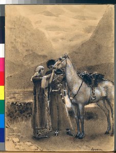وداع زارا وإسماعيل - رسم توضيحي من قصيدة "إسماعيل باي" (إسماعيل باي) لميخائيل ليرمونتوف (1814-1841) - عمل فني لميخائيل ألكسندروفيتش فروبل (فروبيل) (1856-1910) بواسطة ميخائيل الكساندروفيتش فروبل