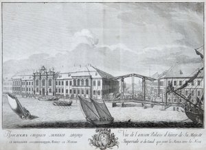 منظر لقصر الشتاء الثاني مع القناة التي تربط مويكا مع نيفا ، 1753 بواسطة ميخائيل إيفانوفيتش ماخيف