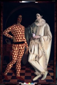 Harlequin and Pierrot (صور ذاتية ، في أزياء من Comedia dell Arte) - Harlequin and Pierrot (صور ذاتية) - رسم ألكسندر يفجينيفيتش ياكوفليف (ألكسندر إياكوفليف) (1887-1938) ، زيت على قماش