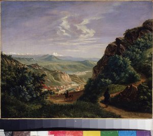 منظر لبياتيغورسك ، روسيا (منظر بياتيغورسك). لوحة لميخائيل يوريفيتش ليرمونتوف (1814-1841) ، زيت على قماش