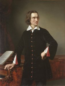 صورة لفرانز ليزت (1811-1886) ، الملحن وعازف البيانو المجري - صورة فرانز ليزت - لوحة لميكلوس باراباس (1810-1898) 1847 المتحف الوطني المجري ، بودابست بواسطة ميكلوس باراباس