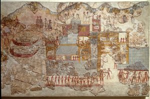 Minoan Art: "" القوارب "فريسكو من أكروتيري إلى سانتوريني. القرن السادس عشر قبل الميلاد. أثينا ، المتحف الأثري الوطني بواسطة مينوان