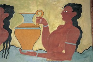 Close-up of a mural on the wall of a palace, Palace of Minos, Knossos, Crete, Greece بواسطة مينوان