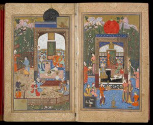 Lawa&39;ih (آثار الضوء) ربما هرات ، إيران ، الفترة الصفوية ، c.1521-25 (ألوان مائية مبهمة ، حبر وذهب على ورق) بواسطة مير علي الحسيني