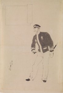 رسم تحضيري لطباعة خشبية تصور ضابطًا بحريًا يابانيًا أثناء الحرب الصينية اليابانية بواسطة ميزونو توشيكاتا