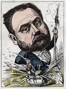 صورة لإميل زولا (1840-1902) الكاتب الفرنسي في "Le Trombinoscope" لتوشاتوت ، رسم كاريكاتوري بقلم ب. مولوك عام 1882 (1849-1909). مجموعة خاصة.