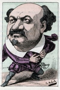 صورة لفرانسوا بيير فيلاريت (1830-1896) فترة الأوبرا بين عامي 1863 و 1882 في "" Le Trombinoscope "لتوشاتوت ، رسم كاريكاتوري بقلم ب. مولوك عام 1882 (1849-1909). مجموعة خاصة. بواسطة الطاغوت