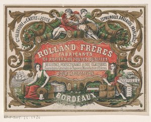 بطاقة عمل لشركة Rolland Frères ، الشركة المصنعة للورق في بوردو بواسطة جهاز كمبيوتر مونوجرامميست (ليثوجراف)