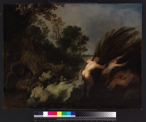 مشهد لانسكيب مشجر مع عموم وسرينكس ، قبل عام 1648 بواسطة موسى أو موسى ماتيوز. van Uyttenbroeck