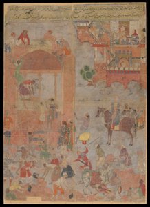 Anushirvan يضع أساس Ctesiphon في ساعة ميمونة ، ورقة مخطوطة ، c.1560-1565 (ألوان مائية مبهمة ، حبر وذهب على القماش ، مثبتة على ورق مقوى) بواسطة مدرسة موغال