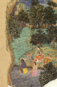 راما ولاكشمانا يقدمان الماء لأبيهما الميتين على ضفاف نهر مانداكيني ، حوالي 1595 بواسطة مدرسة موغال