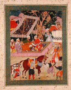 مشهد أثناء رحلة هوكينج الاستكشافية ، من ألبوم كلايف الكبير ، حوالي 1570 بواسطة مدرسة موغال