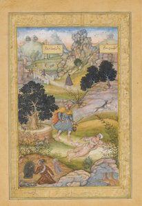 حاج مسلم يتعلم درسا في التقوى من براهمان ، فوليو من الخميس ... ، 1597-98 بواسطة محمد حسين كشميري