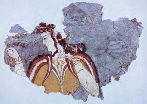 سيدة البلاط ، لوحة جدارية من قصر ميسينا (اليونان) ، الحضارة الميسينية