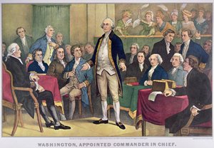 George Washington (1732-99) Appointed Commander in Chief, published 1876 (colour litho) بواسطة كوريير وآيفز
