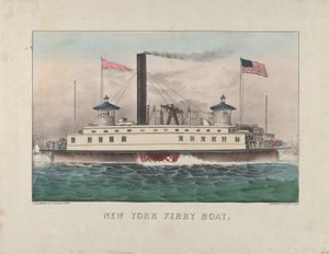 قارب نيويورك فيري ، حوالي 1860-1865 (طباعة حجرية ملونة يدويًا) بواسطة كوريير وآيفز