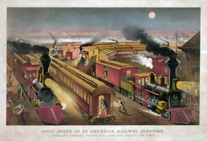 مشهد ليلي عند تقاطع السكك الحديدية الأمريكية بواسطة Currier & Ives بواسطة كوريير وآيفز