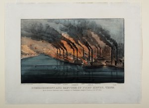 القصف والاستيلاء على فورت هنري ، تين ، c.1862 بواسطة N. and Ives، JM Currier