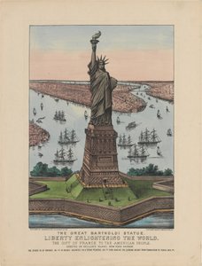تمثال بارتولدي العظيم - الحرية تنير العالم ، 1885 (طباعة حجرية ملونة) بواسطة N. and Ives، JM Currier