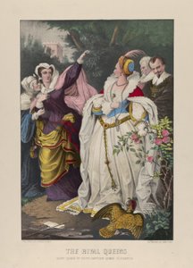 The Rival Queens ، Mary Queen of Scots التي تتحدى الملكة إليزابيث ، 1857-72 (طباعة حجرية ملونة) بواسطة N. and Ives، JM Currier