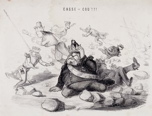 دارنيك !!! (كسر العنق). الطباعة الحجرية لغابرييل أوبير ، الطابعة في باريس التي تنشر صحيفة "La Caricature" بواسطة نادار