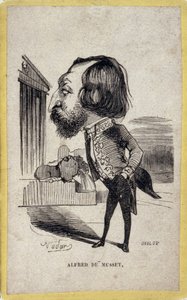بورتريه شحنة لألفريد دي موسيه (1810-1857) ، شاعر وكاتب مسرحي فرنسي. رسم كاريكاتوري لغاسبار فيليكس تورناشون مع فيليكس نادار (1820-1910). بواسطة نادار