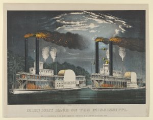 سباق منتصف الليل على نهر المسيسيبي ، 1875. ، 1875. المؤلفون: ناثانيال كوريير ، وجيمس ميريت آيفز ، وكرير ، وآيفز. بواسطة كوريير وآيفز