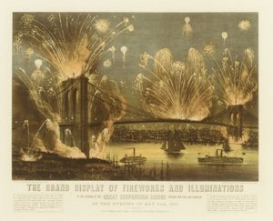العرض الكبير للألعاب النارية والإضاءة عند افتتاح باب التعليق العظيم ... ، 1883. المؤلفون: ناثانيال كوريير ، وجيمس ميريت آيفز ، وكرير ، وآيفز. بواسطة كوريير وآيفز