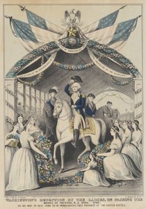 حفل استقبال واشنطن من قبل السيدات عند عبور الجسر في ترينتون ، نيوجيرسي ، أبريل 1789 ، أو ... ، 1845. بواسطة ناثانيل كورير